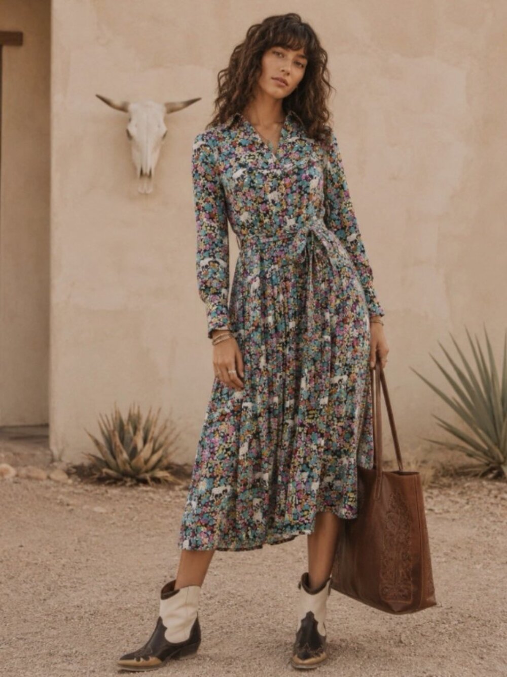 J. Crew Grazing Goats Bold Print Pleated Collared Midi Dress